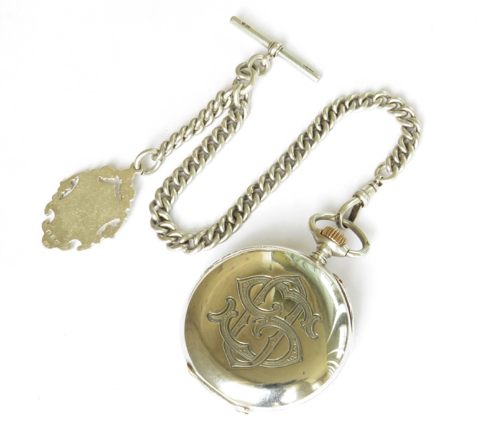 Antique silver ‘demi-chronomètre’ pocket watch & chain View V