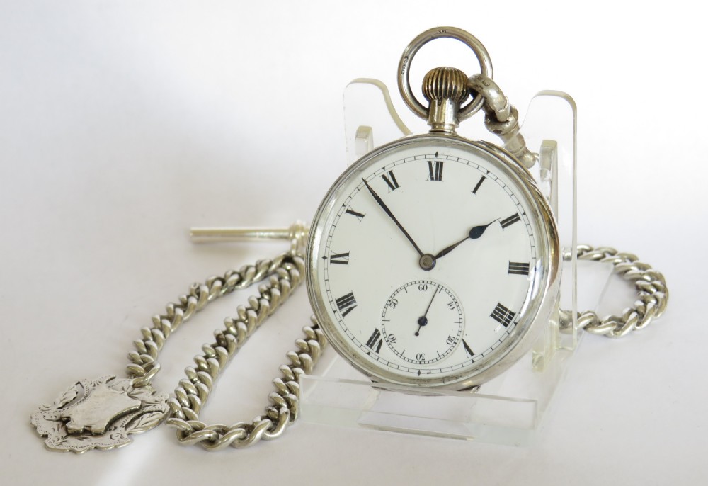 Antique 1911 silver pocket watch and chain