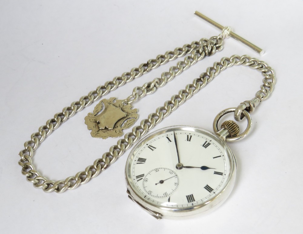 Antique 1911 silver pocket watch and chain View II