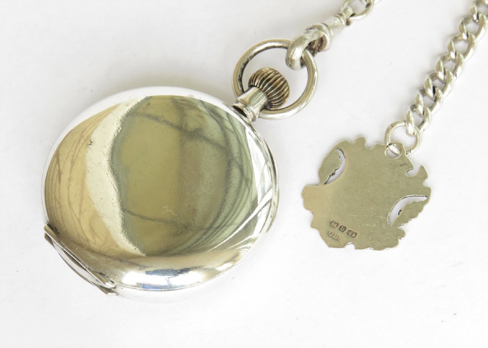 Antique 1911 silver pocket watch and chain View V
