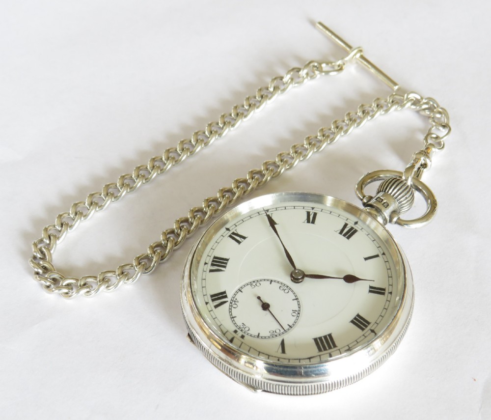 Antique Swiss silver pocket watch and chain View II