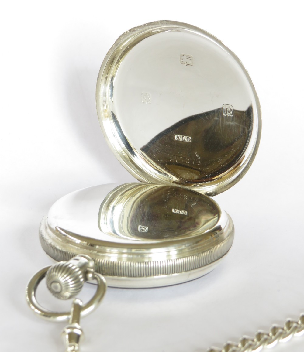 Antique Swiss silver pocket watch and chain View III
