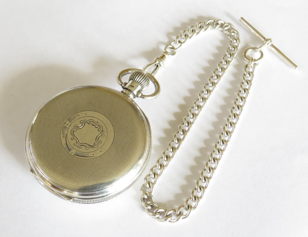 Antique Swiss silver pocket watch and chain View V