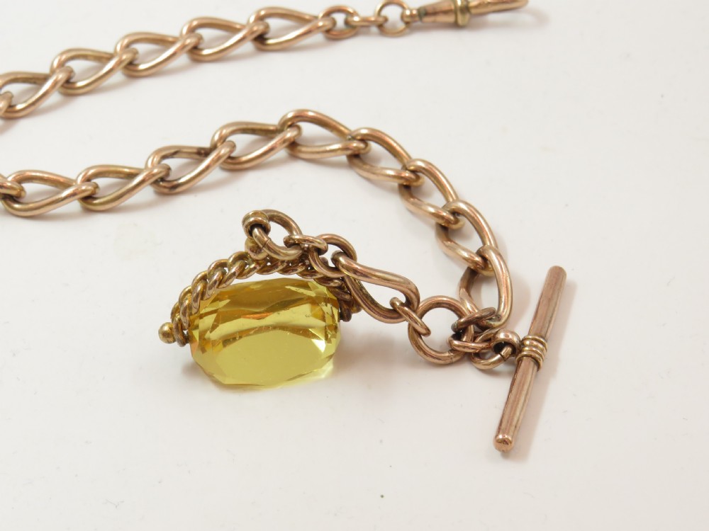 1930s 18ct rolled rose gold watch chain and fob View III