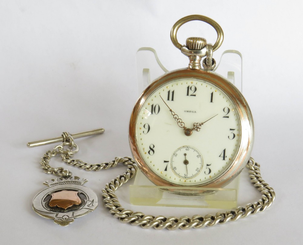 Antique silver Omega pocket watch and chain