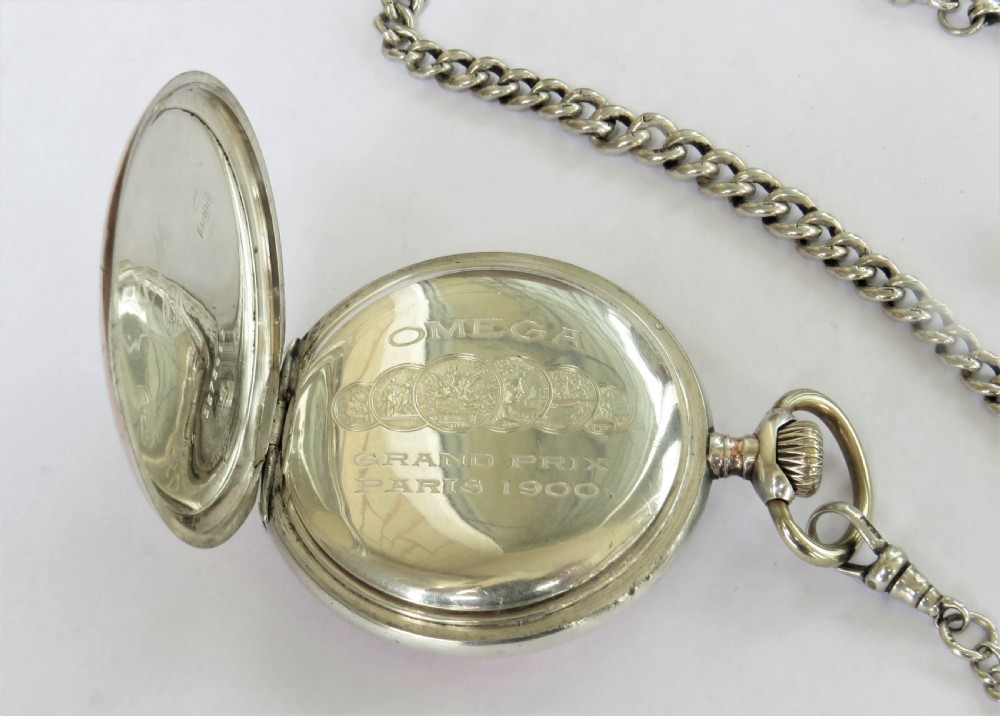 Antique silver Omega pocket watch and chain View IV