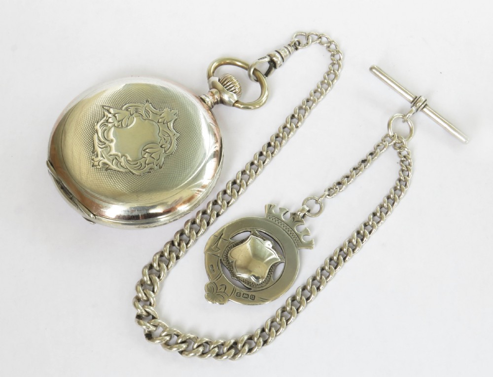 Antique silver Omega pocket watch and chain View VI