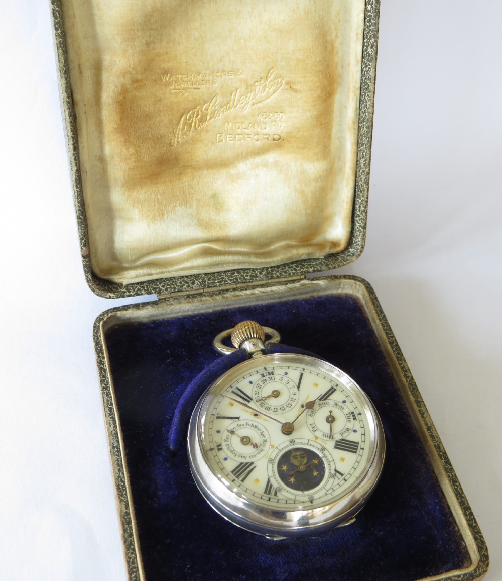 Antique silver perpetual calendar pocket watch View III