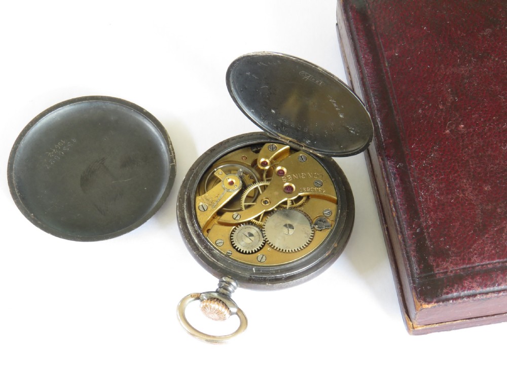 Small Longines gun metal pocket watch, 1925 View III