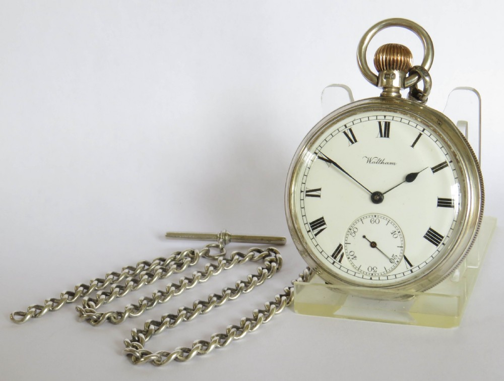 Antique silver Waltham pocket watch and chain