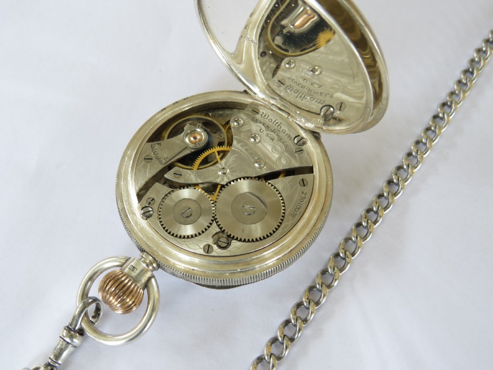 Antique silver Waltham pocket watch and chain View IV