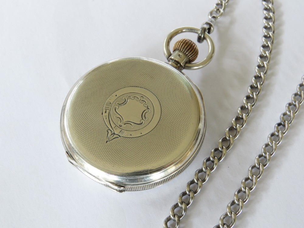 Antique silver Waltham pocket watch and chain View V
