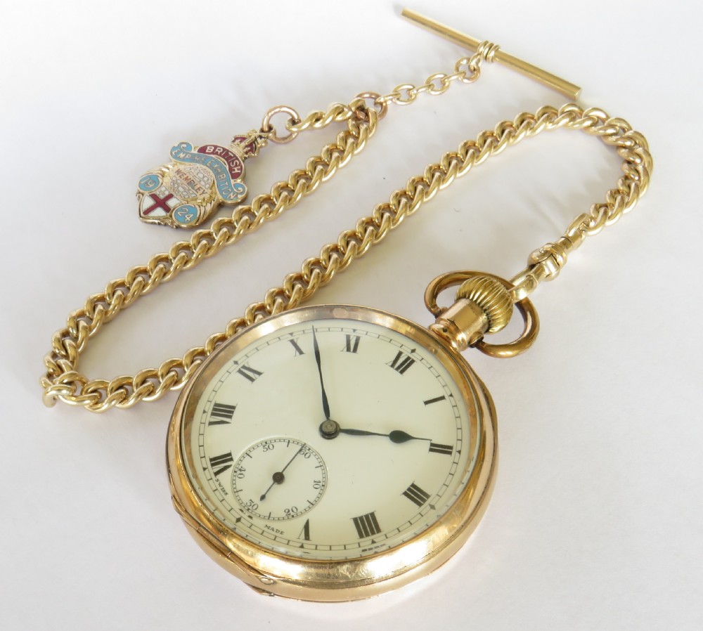 Vintage 1930s Swiss pocket watch and chain View II
