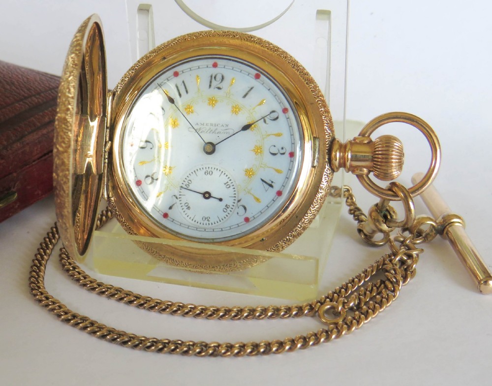 Small antique Waltham full hunter pocket watch and chain
