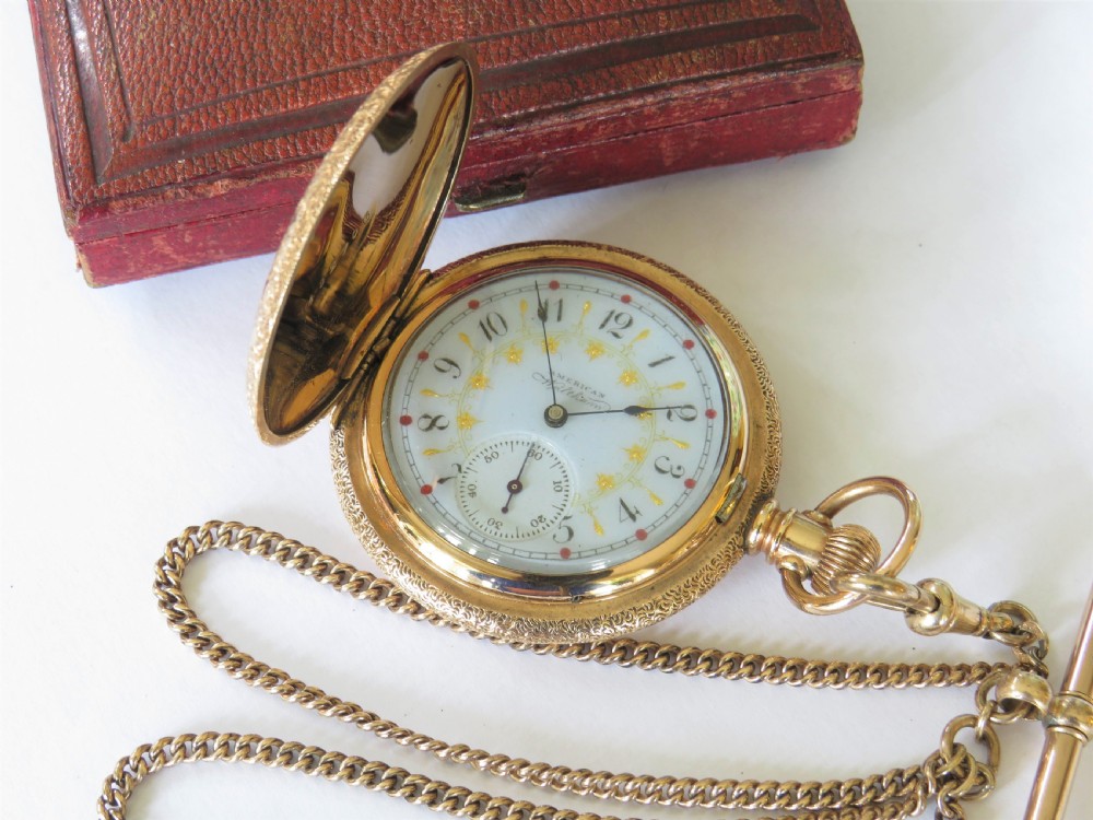 Small antique Waltham full hunter pocket watch and chain View II