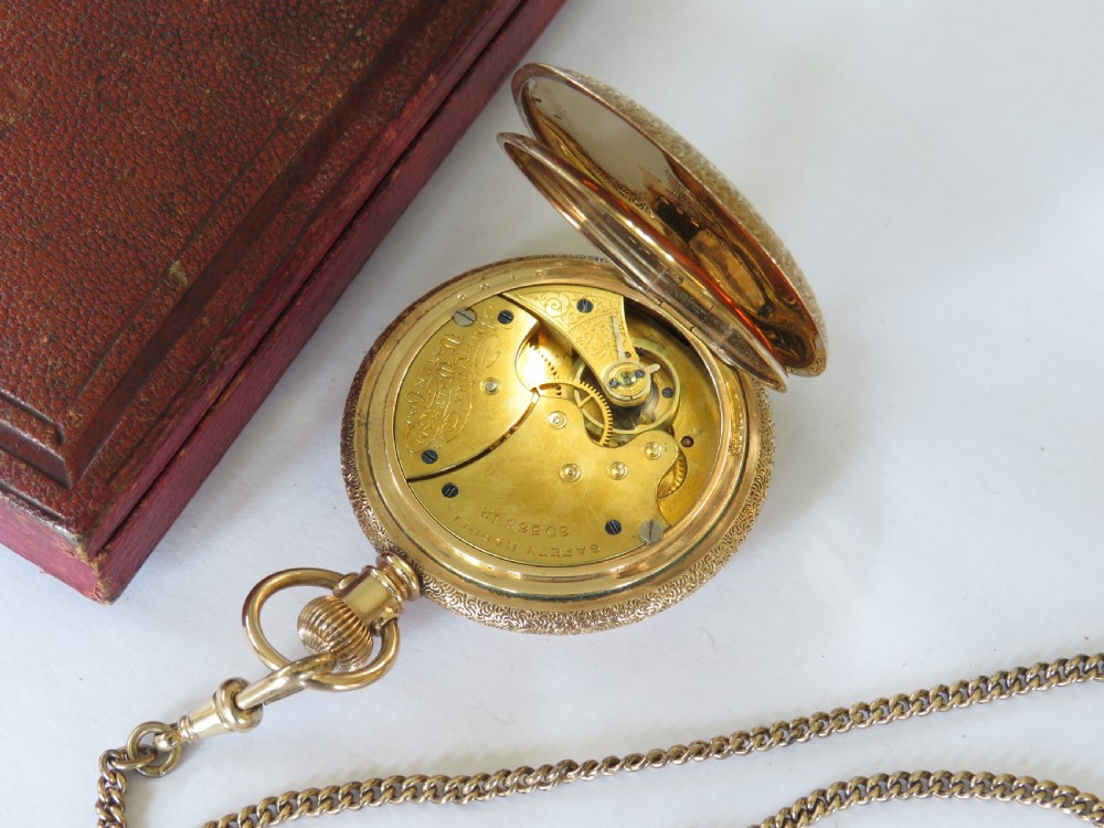 Small antique Waltham full hunter pocket watch and chain View III