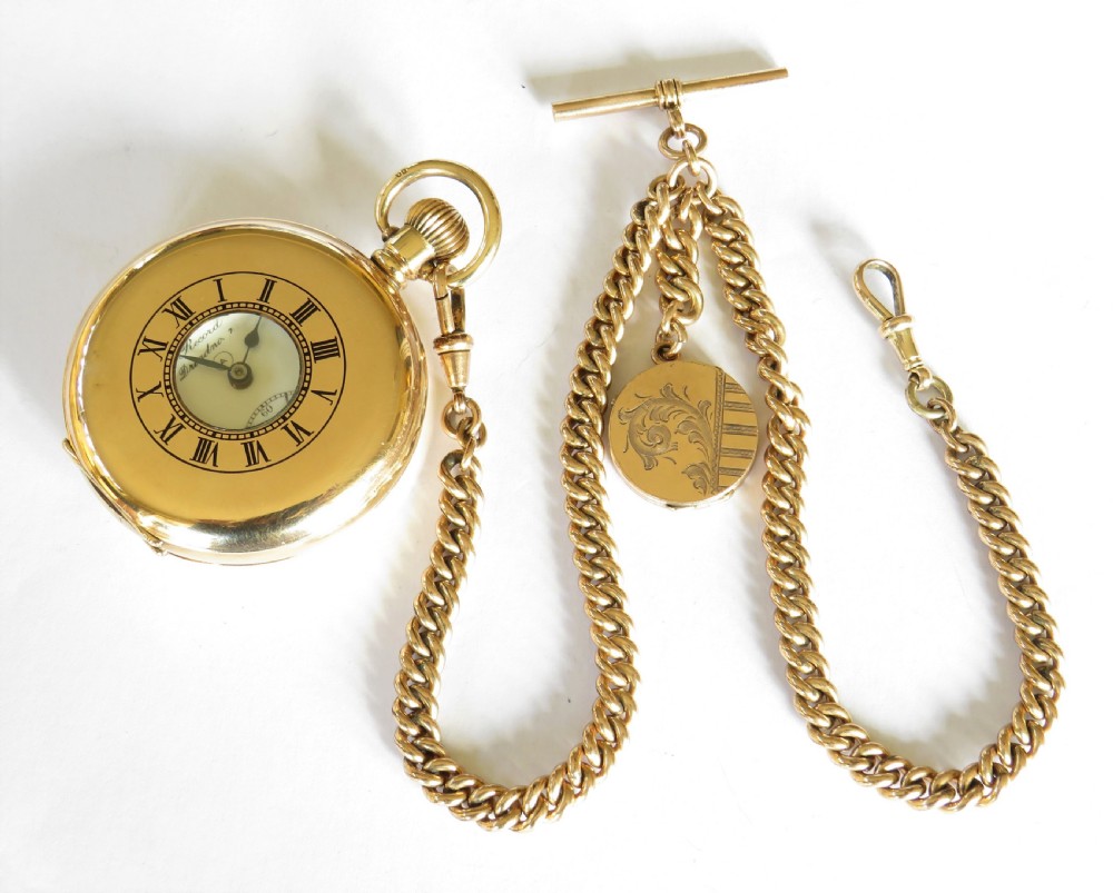 Record Dreadnought half hunter pocket watch and chain View III