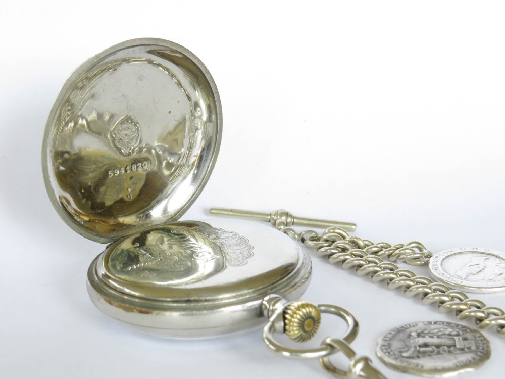 Antique Omega pocket watch & chain, railways View IV