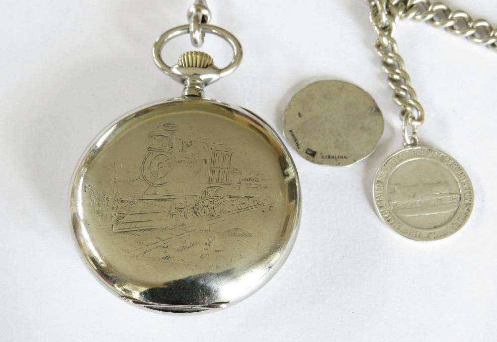 Antique Omega pocket watch & chain, railways View VI