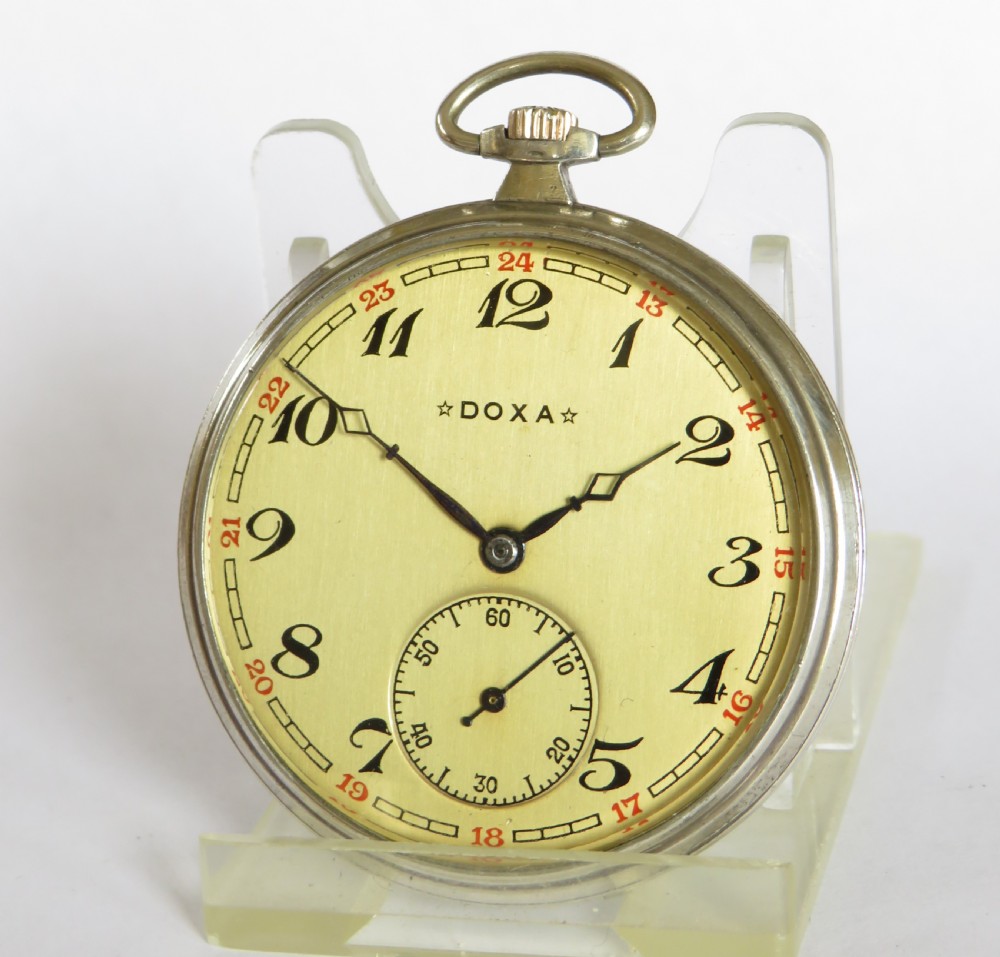 Antique silver Doxa pocket watch, with niello case. View II
