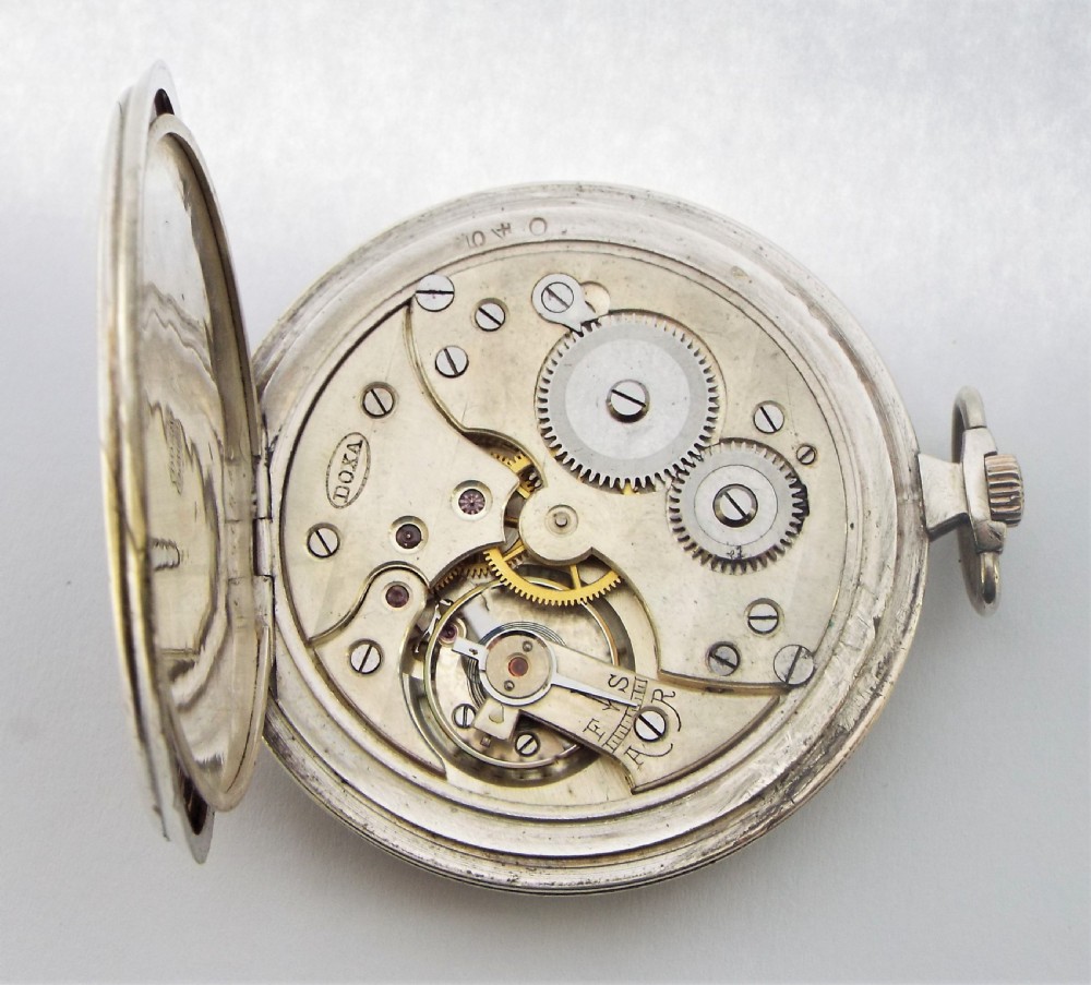 Antique silver Doxa pocket watch, with niello case. View V