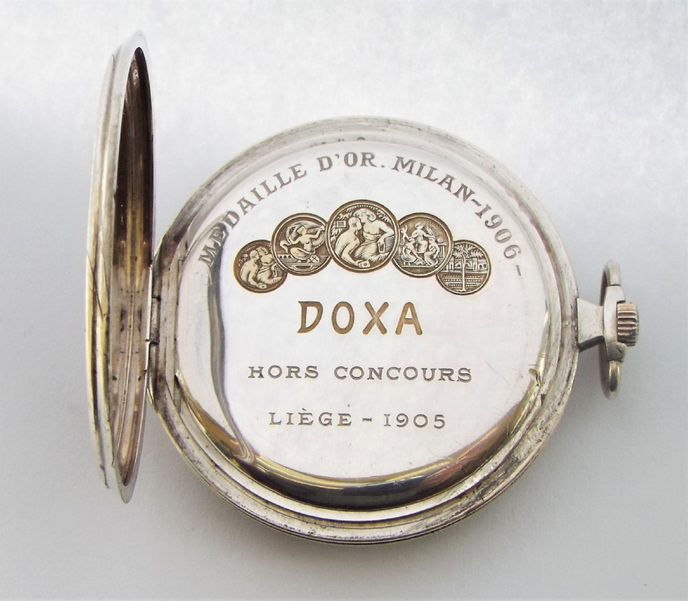 Antique silver Doxa pocket watch, with niello case. View VI