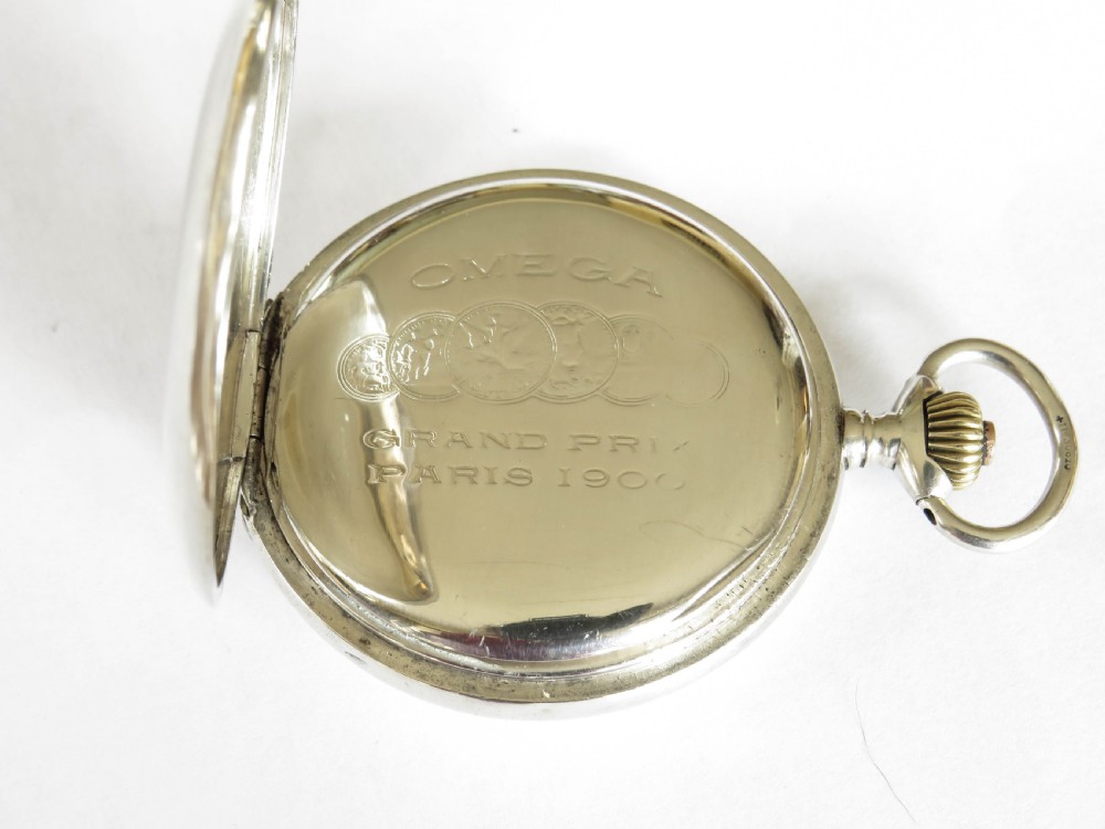 Antique silver Omega full hunter pocket watch View III