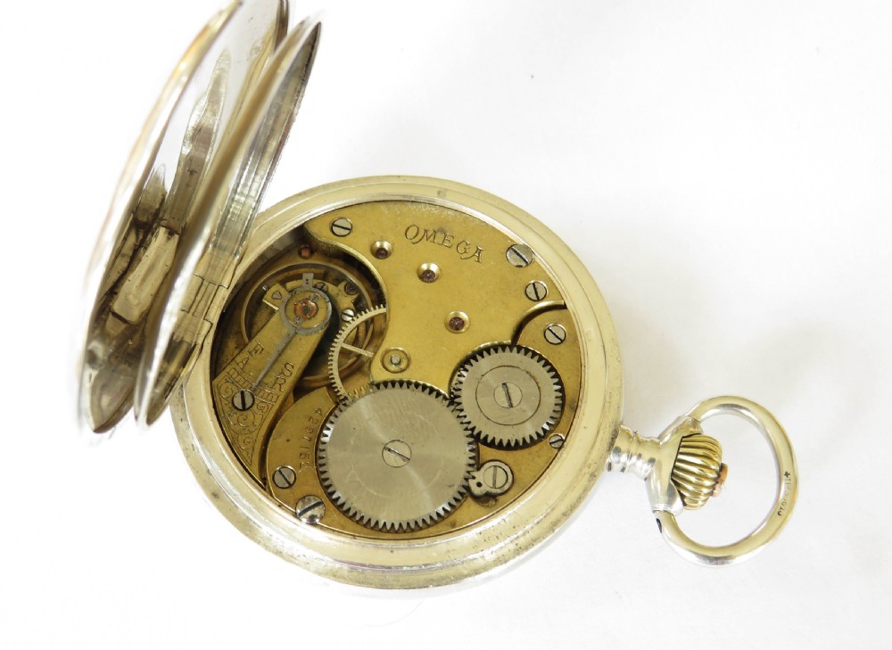 Antique silver Omega full hunter pocket watch View IV