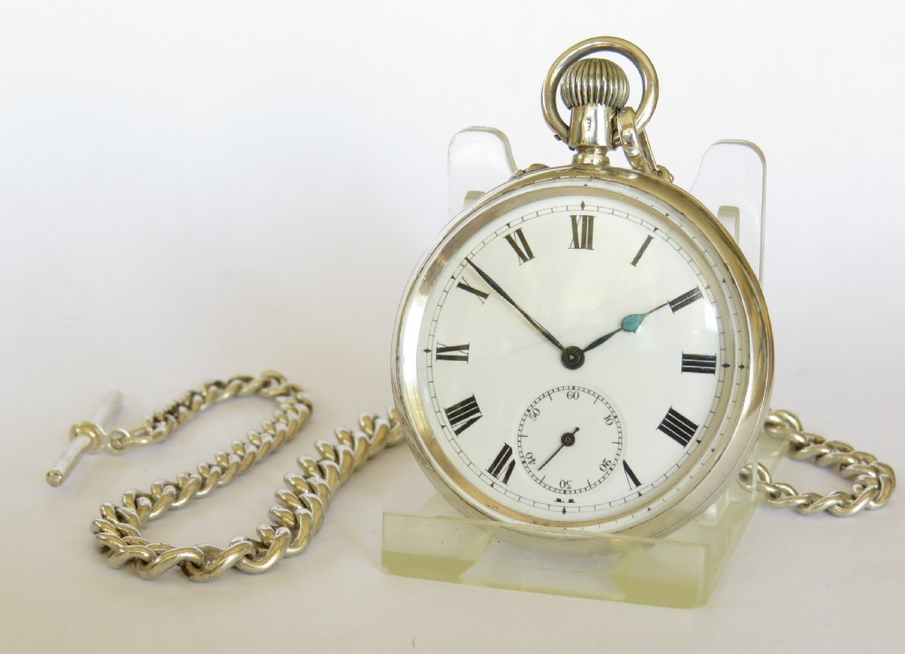 Antique silver Longines pocket watch for J W Benson, with chain