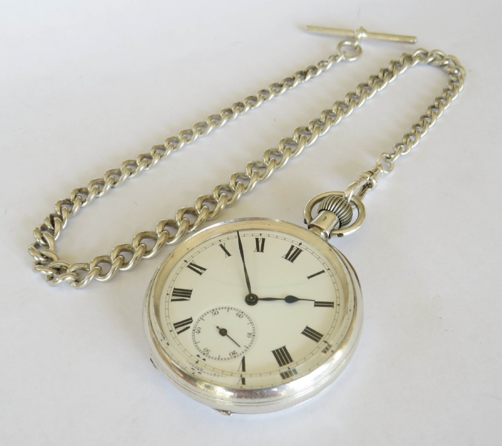 Antique silver Longines pocket watch for J W Benson, with chain View II