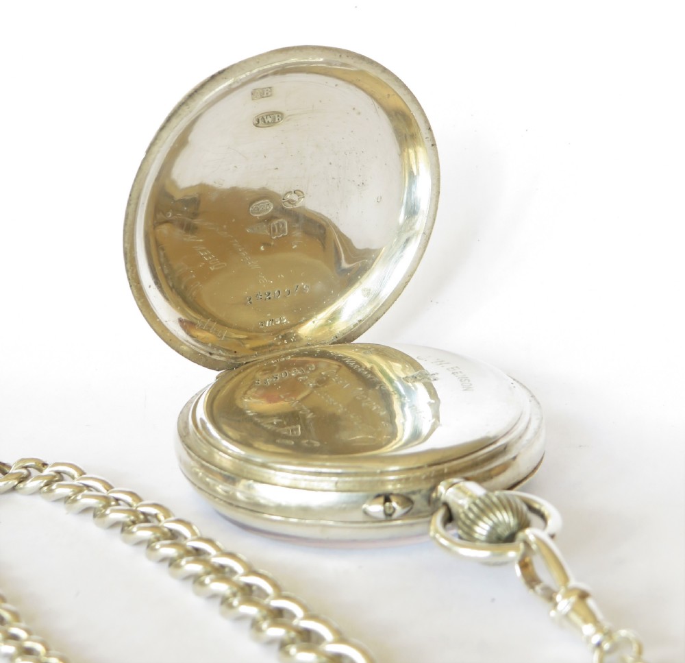 Antique silver Longines pocket watch for J W Benson, with chain View IV