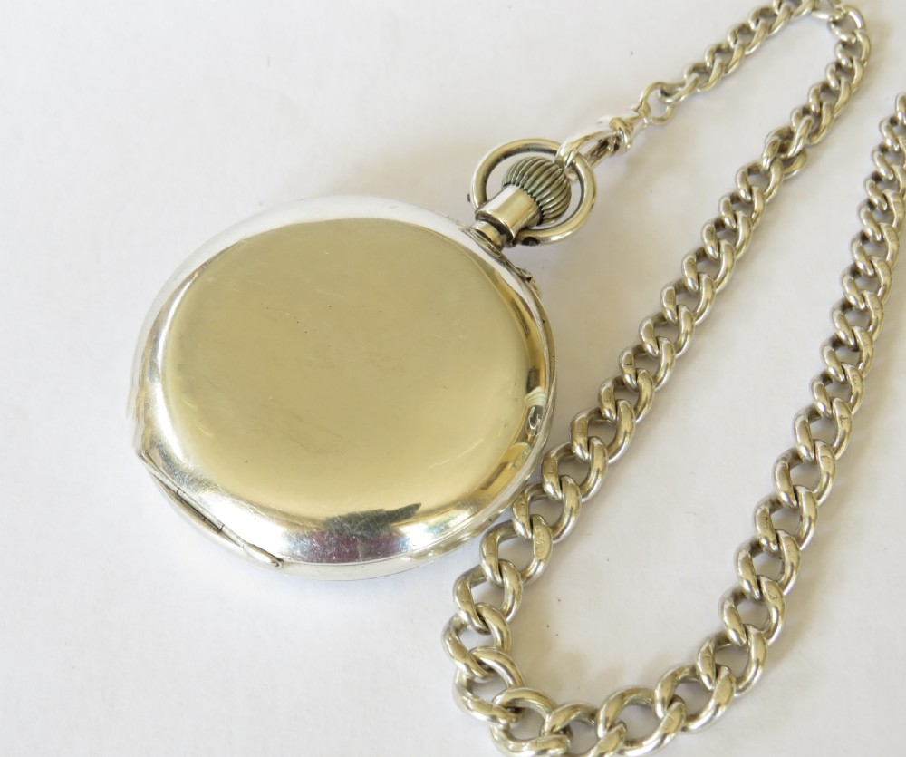 Antique silver Longines pocket watch for J W Benson, with chain View VI