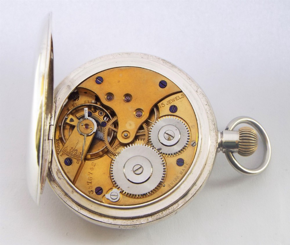 Silver Longines half hunter pocket watch, 1918. View VI