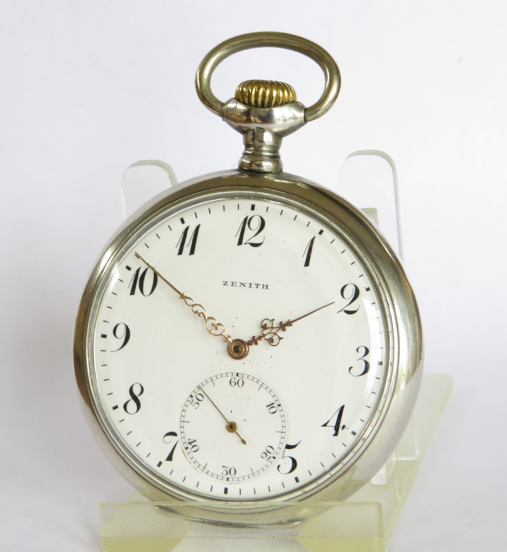 Antique silver Zenith pocket watch, 1915