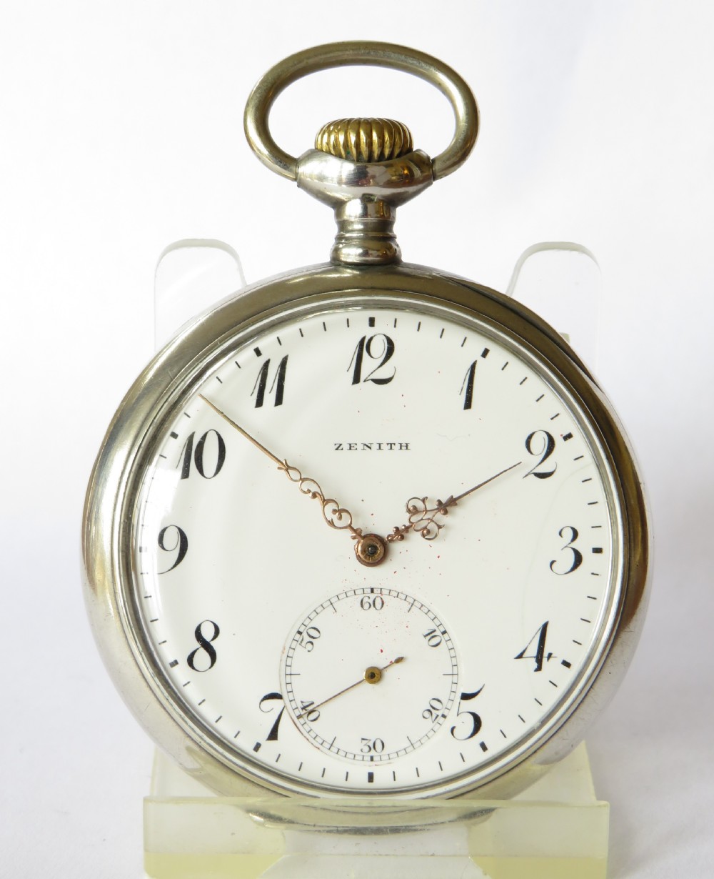 Antique silver Zenith pocket watch, 1915 View II
