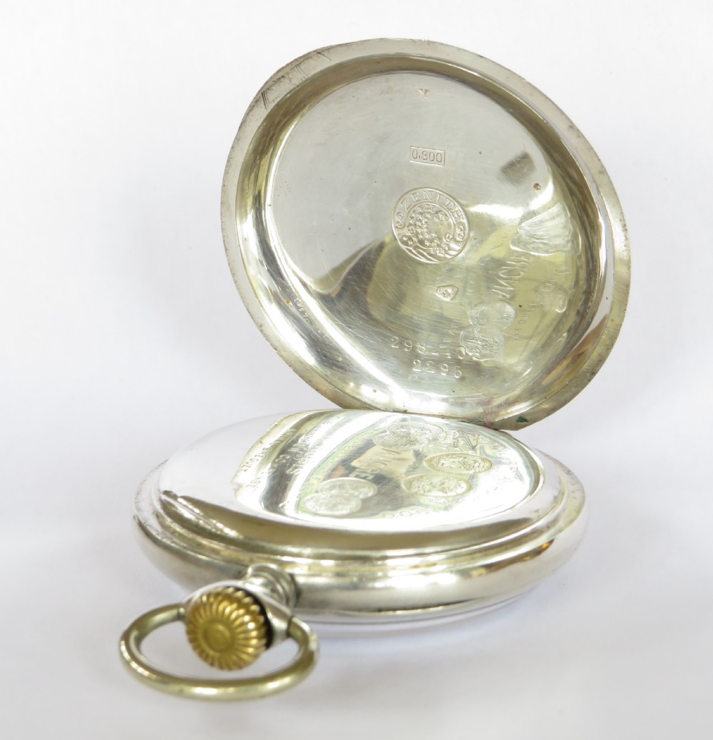 Antique silver Zenith pocket watch, 1915 View IV