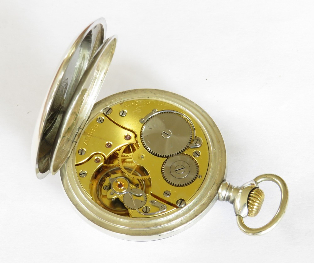 Antique silver Zenith pocket watch, 1915 View V