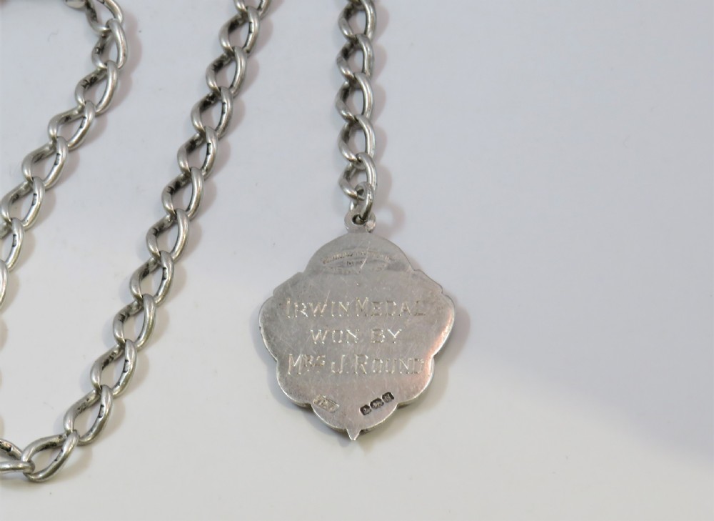 Antique silver watch chain with darts fob View III