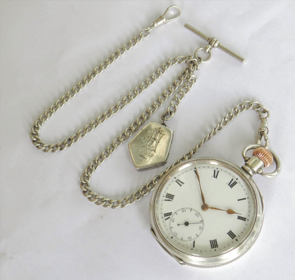 Silver Limit pocket watch, chain and dog locket View II