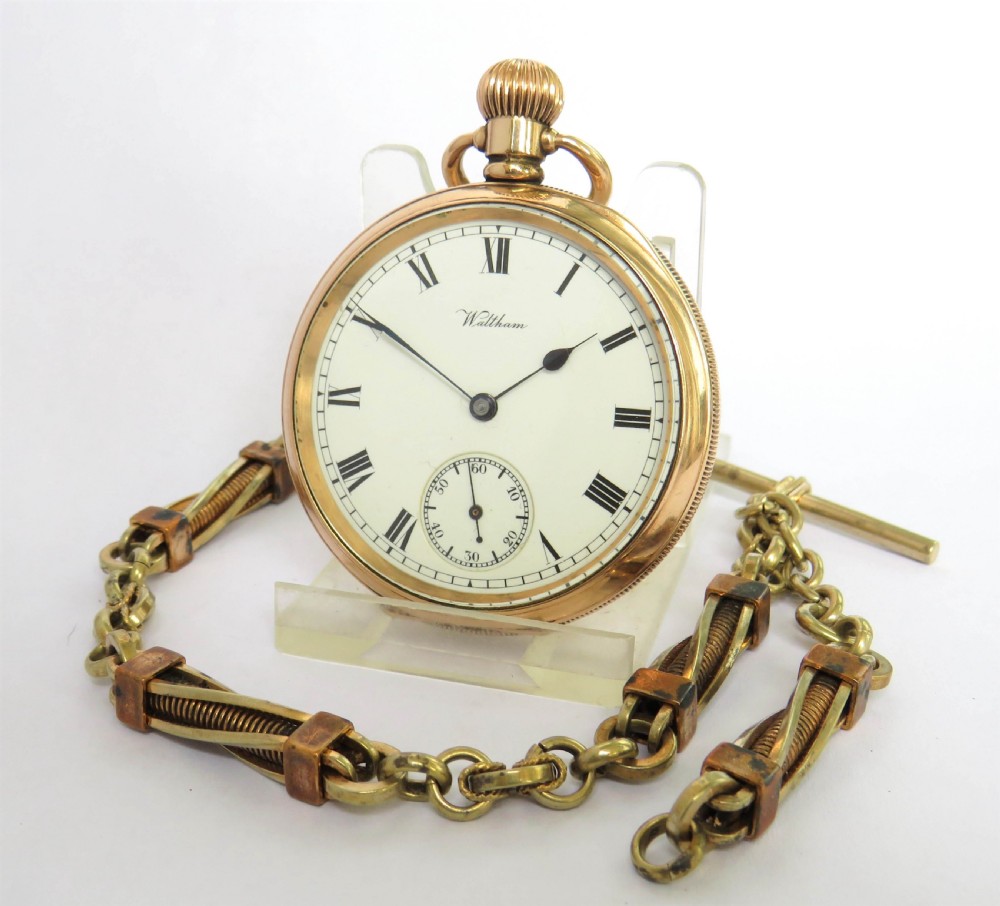 Antique Waltham Traveler pocket watch and chain