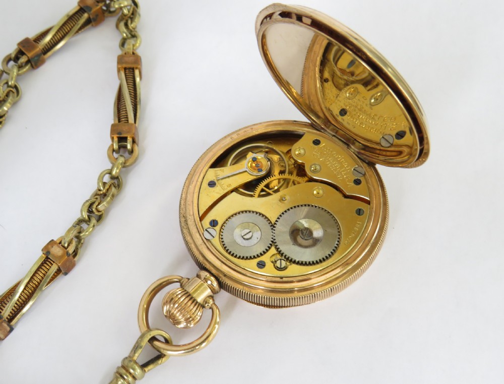 Antique Waltham Traveler pocket watch and chain View IV