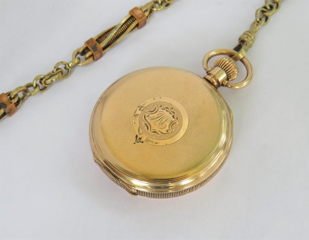 Antique Waltham Traveler pocket watch and chain View V