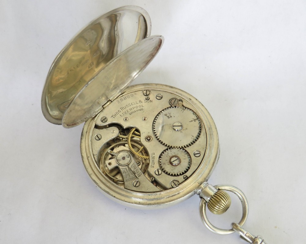 Antique silver Thomas Russell pocket watch and chain. View IV