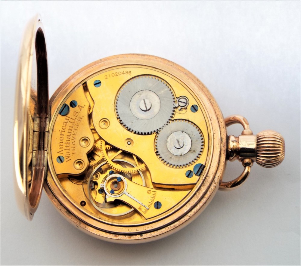 Antique Waltham Traveler pocket watch, 1917. View V