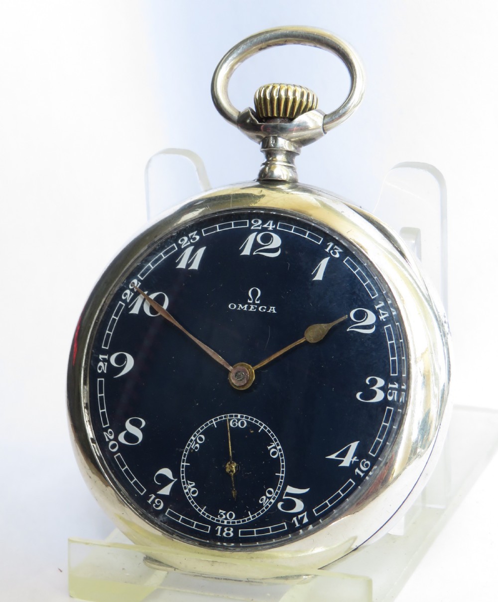 Antique silver Omega pocket watch, blue dial