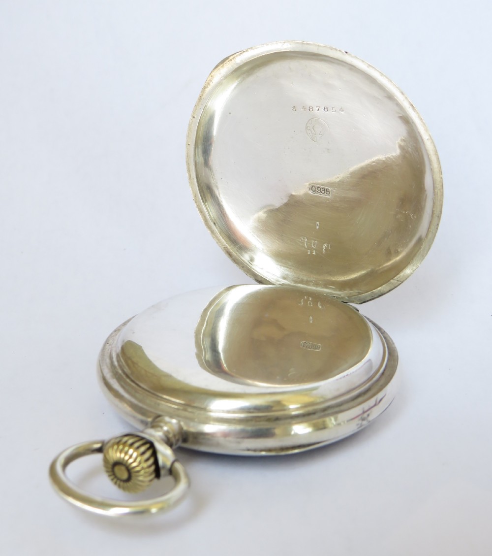 Antique silver Omega pocket watch, blue dial View III