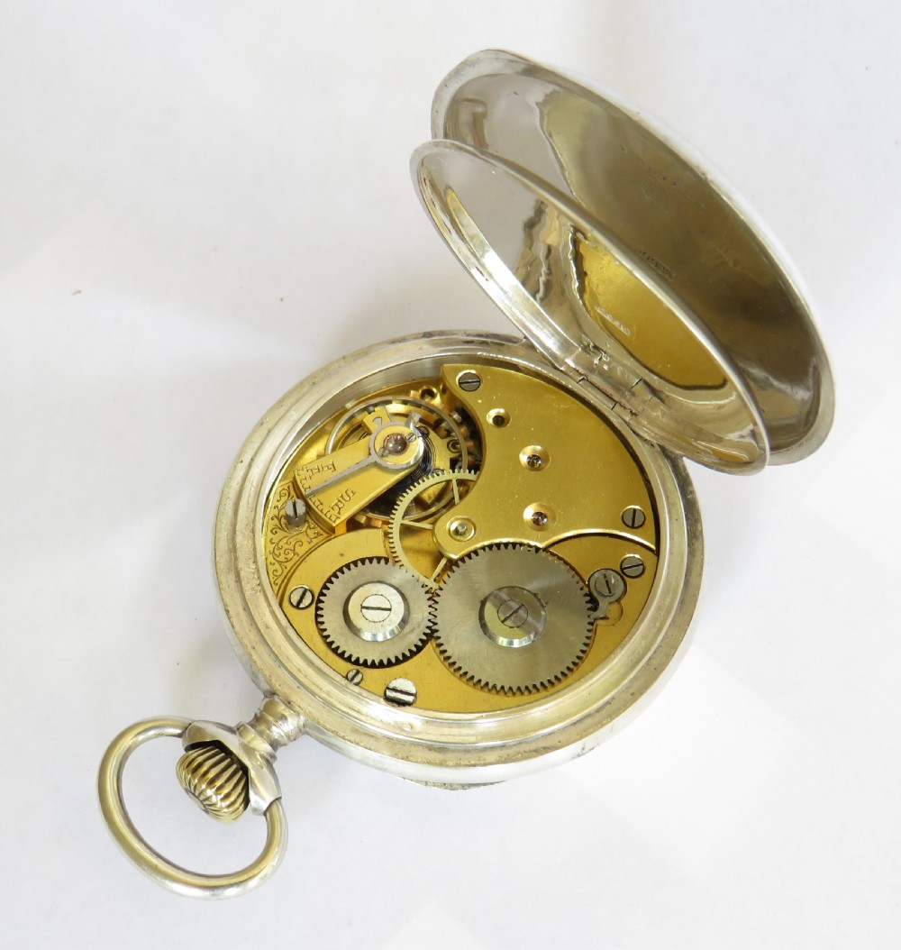 Antique silver Omega pocket watch, blue dial View IV
