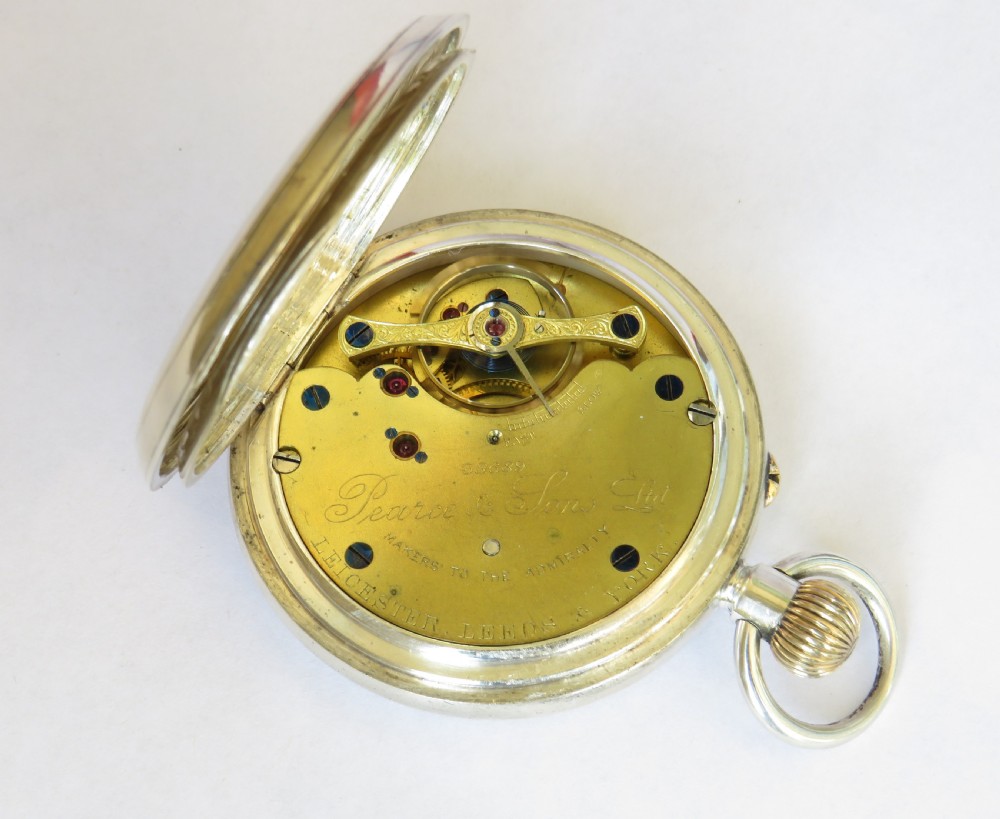 English 1934 silver pocket watch by Pearce & Sons View III