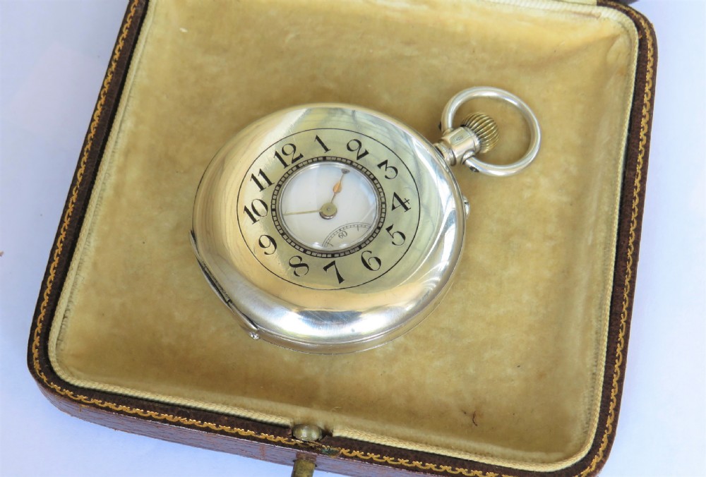 Antique silver half hunter pocket watch, military history