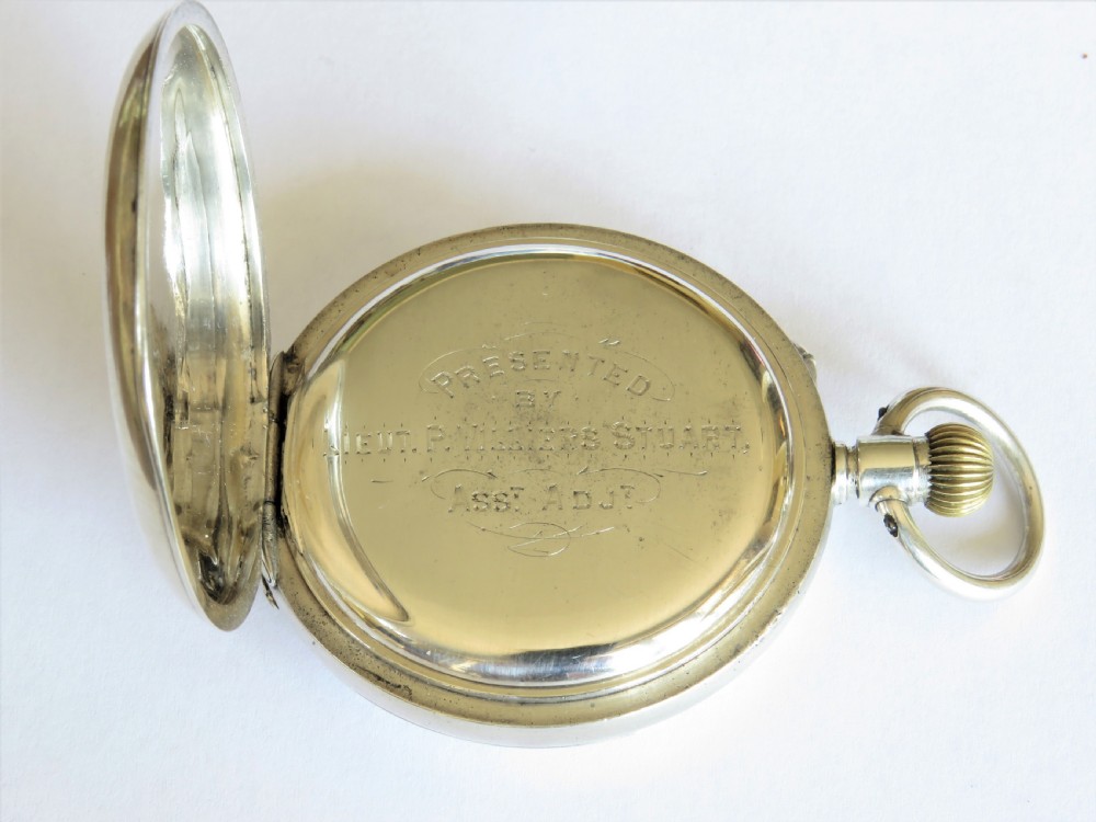 Antique silver half hunter pocket watch, military history View V
